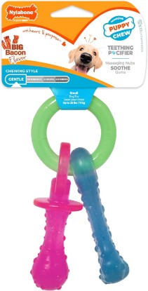 Picture of Nylabone Puppy Pacifier Chew Toy, Teething Toys for Puppies up to 25 lbs | Puppy teething toys with bacon flavor, soft material, textured nubs massage gums