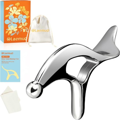 Picture of Pressure Point Massage Tool for Deep Tissue - Metal Gua Sha Tools | Metal Muscle Scraper | Thumb Saver | Acupressure Tool for Trigger Point & Pain Relief, Travel Pouch