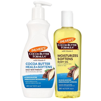Picture of Palmer's Cocoa Butter Formula Skin Care Bundle (Body Oil + Body Lotion) | Includes 1 Moisturizing Lotion (13.5 Fl Oz) and 1 Skin Oil (8.5 Fl Oz) Provides 48 Hour Moisture to Dry, Rough Skin