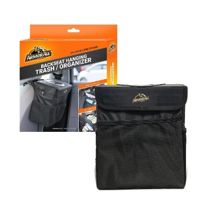 Picture of Armor All Armor All Car Trash Can & Organizer, 2.63 Gallon Waterproof Covered Garbage Bin, 3 Mesh Pockets, Collapsible for Easy Storage, Adjustable Strap & Hook for Backseat Hanging, 9.5” L x 6.25” D x 10.25” H