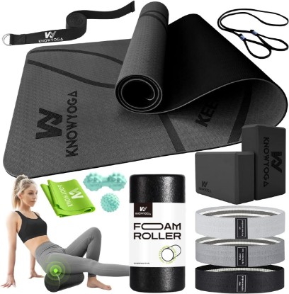 Picture of Yoga Starter Kit 12 in 1 - Yoga Set Include Yoga Mat, Foam Roller, 4 Resistance Bands, Yoga Blocks 2 Pack with Strap, 2 Peanut Massage Balls, Yoga kit and Sets for Beginners