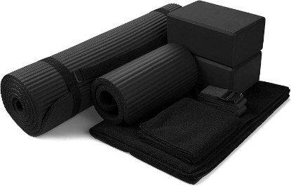 Picture of BalanceFrom 7-Piece Yoga Set with 71x24x0.5 Inches Extra Thick Mat and Carrying Sling – Includes 2 Blocks, Stretch Strap, 2 Towels, and Knee Pad for Home, Studio, and Gym Workouts