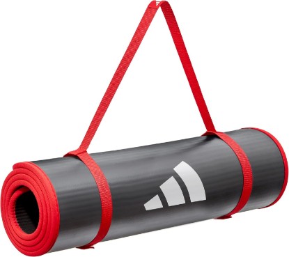 Picture of adidas 10mm Extra Thick Training Mat with Carrying Strap and Non-Slip Textured Base - Cushioned Workout Mat for Home Gym, Floor Workouts, and Intense Exercises - Portable and Durable