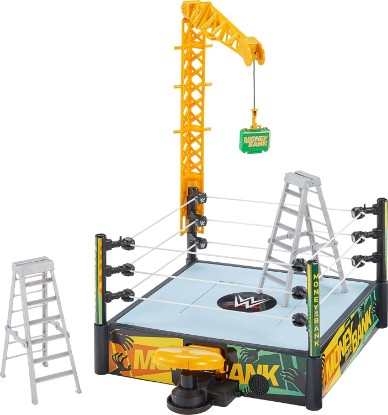 Picture of Mattel WWE Money in The Bank Cash-in Ring Playset with 2 Play Modes & 40+ Sounds & Phrases, Includes Launcher Crane, Ladders & Briefcase, 13-Inch x 20-Inch