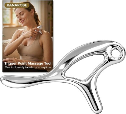 Picture of Ranarose Trigger Point Massage Tool for Deep Tissue, Muscle Pain Relief (T) | 6 in 1 Metal Scraper Tool, Fascia Massage Tool for Body Pain & Myofascial Relief, Gua Sha, Thumb Saver & Acupressure Tool