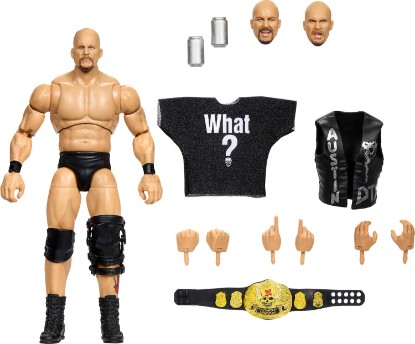 Picture of Mattel WWE Ultimate Edition Action Figure & Accessories Set “Stone Cold” Steve Austin 6-inch Collectible with Swappable Heads & Hands, 30 Articulation Points​