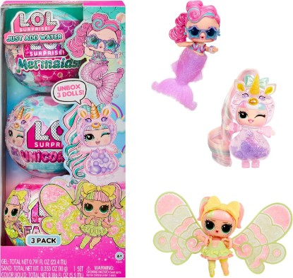 Picture of LOL Surprise Tots Just Add Water 3-Pack with 3 Make-Your-Own Fantasy Dolls and 25+ Surprises to UNbox Including Mermaid, Fairy, and Unicorn Dolls and Magical Crafts – Great Gift for Kids Ages 4+