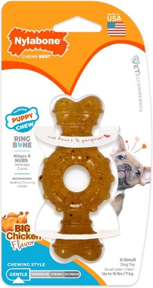 Picture of Nylabone Puppy Chew Teething Ring Bone Dog Toy, Chicken Flavor, X-Small | Soothing teething toys for puppies, puppy enrichment, & teething relief, freezable for added comfort, dogs up to 15 lbs