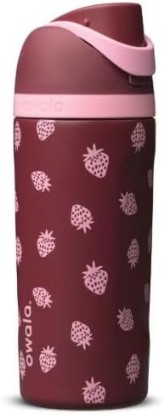 Picture of Owala FreeSip Insulated Water Bottle Jam Session 16 fl oz | Stainless Steel, Built-in Straw Lid, Double-Wall Insulated, Strawberry Print Design, Kids Collection