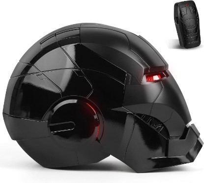 Picture of Iron Hero MK5 Black Motorized Cosplay Helmet, Voice, Touch & Remote Control | Dual-color LED eyes and synchronized mechanical sounds bring each opening sequence to life for display, parties and photos.