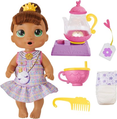 Picture of Baby Alive Bubbly Tea Party Sophia Sparkle Doll with Teapot Accessories, Brown Hair, 11 Inches, Toys for 3 Year Old Girls and Boys & Up