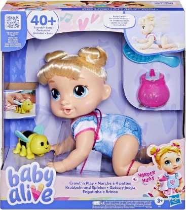 Picture of Baby Alive Crawl 'n Play Harper Hugs Electronic Crawling Baby Doll Set, Blonde Hair, Kids Toys for Girls & Boys 3 Years & Up, 10.75 Inches