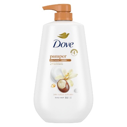 Picture of Dove Body Wash Pamper Shea Butter & Vanilla 30.6 oz Pump, Sulfate Free | Dove Shea Butter & Vanilla Body Wash nourishes skin for 24 hours with MicroMoisture technology and warm vanilla scent.