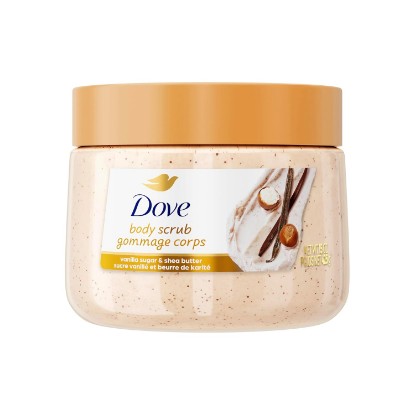 Picture of Dove Vanilla Sugar & Shea Butter Body Scrub Exfoliates and Deeply 15 oz | For dry, dull skin, Helps deeply nourish skin, With Dove moisturizing cream, Vanilla Sugar & Shea Butter