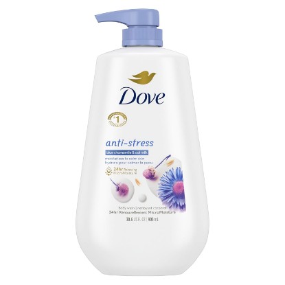 Picture of Dove 24hr Anti-Stress Lotion Body Wash, Blue Chamomile & Oat Milk 30.6 oz | Dove Blue Chamomile & Oat Milk Body Wash hydrates skin for 24 hours with MicroMoisture technology and a calming scent.