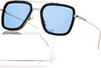 Picture of AIEYEZO Tony Stark Sunglasses Vintage Square Metal Frame Eyeglasses for Men Women - Iron Man and Edith Sun Glasses