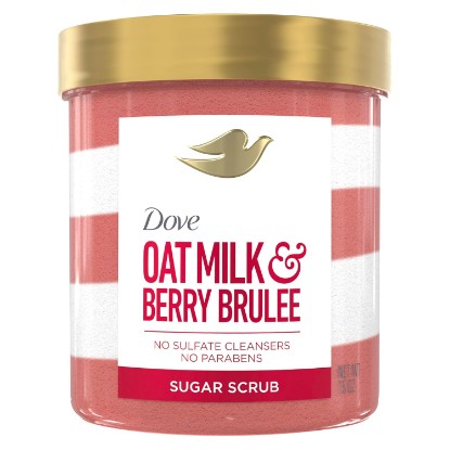 Picture of Dove Sugar Body Scrub Oat Milk & Berry Brulee For Exfoliated & 15 oz | For dull, rough skin, Helps exfoliate and hydrate, With pure cane sugar, For shower self-care, Plant Milk Collection