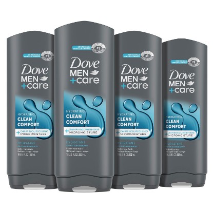 Picture of DOVE MEN + CARE Body and Face Wash Clean Comfort 4 Count for Healthier and Stronger Skin Effectively Washes Away Bacteria While Nourishing Your Skin, 18 oz [Amazon-developed Certification] Compact by Design