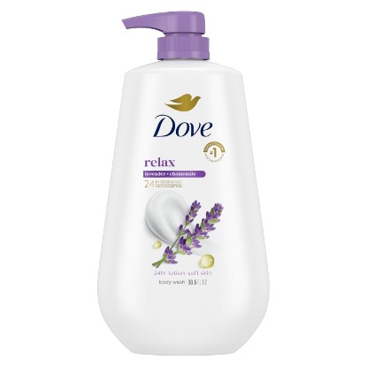 Picture of Dove Body Wash Relax Lavender Oil & Chamomile 30.6 oz Pump, Sulfate Free | Dove Lavender & Wildflower Tea Body Wash hydrates skin for 24 hours with calming lavender scent and MicroMoisture technology. [Amazon-developed Certification] Compact by Design