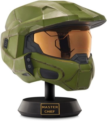 Picture of Master Chief Deluxe Helmet with Stand- Helmet with LED Lights on Each Side - Battle Damaged Paint - No SFX - One-Size-Fits-Most