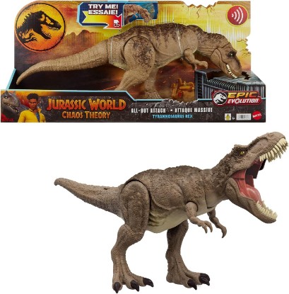 Picture of Mattel Jurassic World T. rex Dinosaur Toy with Sound & Movement, All-Out Attack Tyrannosaurus Rex Action Figure with Rampage Attack, Plus Digital Play