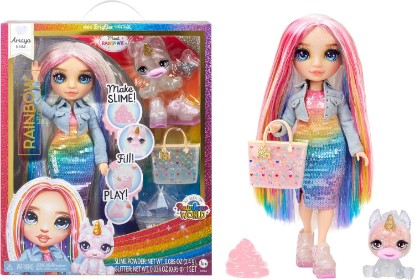 Picture of Rainbow High Amaya, Rainbow with Slime Kit & Pet, 11" Shimmer Posable Fashion Doll with DIY Sparkle Slime, Magical Yeti Pet, Fun Play Accessories, Great Toy Gift for Girls Kids Ages 4-12 Years