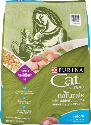 Picture of Purina Cat Chow Naturals Hairball, Indoor Dry Cat Food, 13 lb Bag | Healthy weight cat food with real turkey and chicken, a natural fiber blend helps control hairballs, for indoor cats