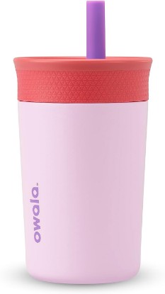 Picture of Owala Tumbler Kids Stainless Steel Water Bottle 12 oz Lilac Rocket | Insulated | Spill-Resistant Lid | Reusable Straw | Double-Wall Vacuum Insulation | Cup-Holder Friendly