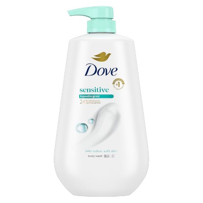 Picture of Dove Sensitive Skin Body Wash, 24hr Lotion-Soft Skin, 30.6 oz | Dove Sensitive Skin Body Wash soothes dry, sensitive skin with 24-hour hydration and a hypoallergenic formula.