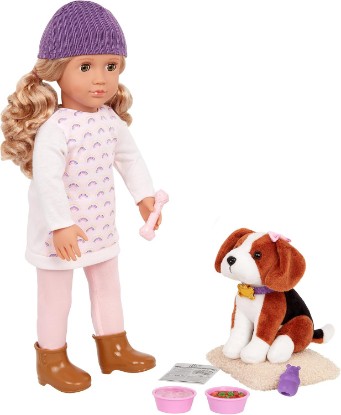 Picture of OG DOLLS Our Generation - Ember and Elsie - 18" Doll and Pet - 15cm Beagle Dog Plush - Stuffed Animal Accessories - Pretend Play - Toy for Kids Ages 3+
