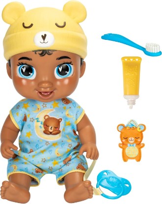 Picture of Baby Alive Lil Dreamer Snoozer Bear Sleepy Boy Baby Doll Set, Black Hair, Fun Sleepover Theme, Preschool Toys for Kids 3 Years & Up