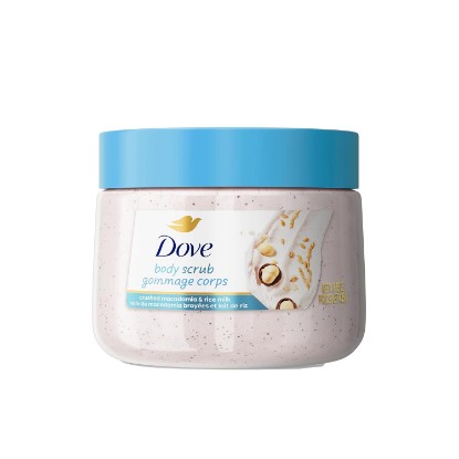 Picture of Dove Scrub Macadamia Rice Milk Body Scrub Exfoliates and Deeply 15 oz | For dry, dull skin, Helps deeply nourish skin, With Dove moisturizing cream, For shower self-care, Macadamia & Rice Milk