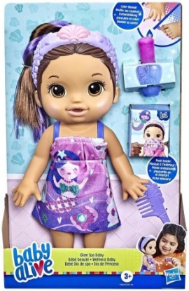 Picture of Baby Alive Glam Spa Baby Doll, Mermaid, Makeup Toy for Kids 3 and Up, Color Reveal Mani-Pedi and Makeup, 12.6-Inch Waterplay Doll, Brown Hair
