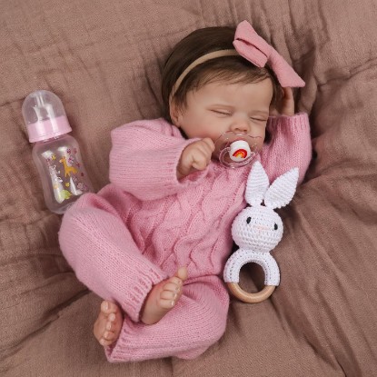 Picture of WOOROY Realistic Reborn Baby Dolls Aria, 18-Inch Real Life Newborn Girl | Lifelike Sleeping Doll with Weighted Soft Cloth Body, Hand-rooted Hair, Handmade Gift Toy with Accessories for Kids Age 3+