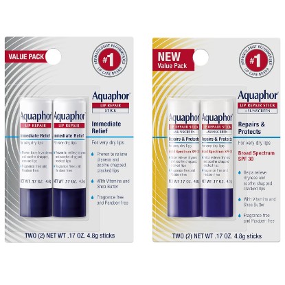 Picture of Aquaphor Lip Balm Set, Repair and Protect, 4 Lip Products Total | Lip Repair Stick (2 x 0.17 OZ), Repair Stick with Sunscreen SPF 30 (2 x 0.17 OZ) with Jojoba Oil and Shea Butter