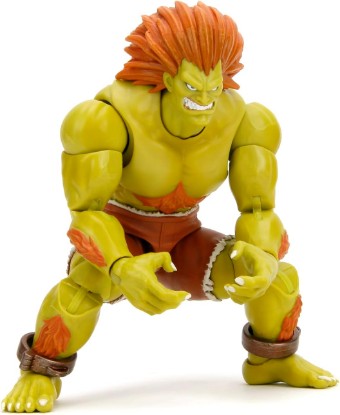 Picture of Jada Street Fighter II Blanka Deluxe Action Figure - 1:12 Scale, Highly Articulated, Interchangeable Hands & Head, Electric Thunder Accessory - 7" Tall, Video Game Collectible | Highly articulated, interchangeable hands and head, electric thunder accessory