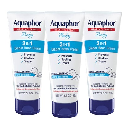 Picture of Aquaphor Baby Diaper Rash Cream with Zinc Oxide, Multipack, 3 x 3.5 OZ | Zinc Oxide Baby Diaper Rash Cream, Relief, Treatment and Prevention, Hypoallergenic, Talc Free, Paraben and Fragrance Free