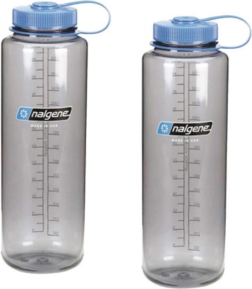 Picture of Nalgene Silo 48oz Tritan Grey W/Blue Top Wide Mouth Bottle, 2 Bottle Pack, 11.3 Inches Tall by 3.5 Inches in Diameter