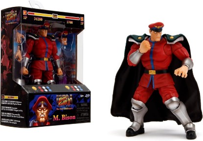 Picture of Jada Toys – Street Fighter II M. Bison Action Figure Wave 2 – 1:12 Scale, 6" Tall, Interchangeable Heads, Hands, Purple Fire Accessory | Interchangeable heads and hands, purple fire accessory