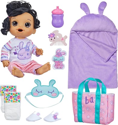 Picture of Baby Alive Bunny Sleepover Baby Doll, Bedtime-Themed 12-Inch Dolls, Sleeping Bag & Bunny-Themed Doll Accessories, Toys for 3 Year Old Girls and Boys and Up, Brown Hair (Amazon Exclusive)