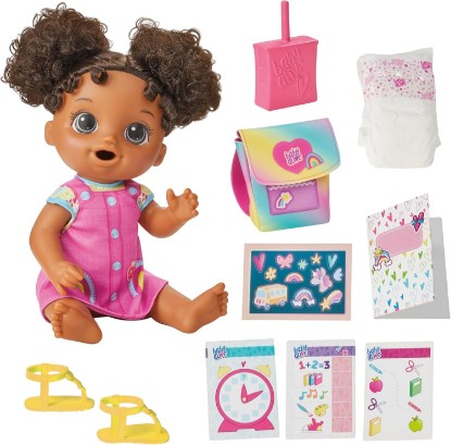 Picture of Baby Alive Time for School Baby Doll Set, 12 Inch, Back to School Toys for Girls & Boys, Black Hair, Preschool Gifts for Kids, Ages 3+ (Amazon Exclusive)