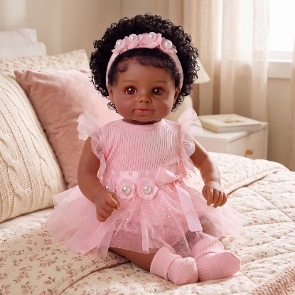 Picture of BABESIDE Reborn Baby Dolls Black Girl, 17 Inch Newborn Baby Doll | Realistic baby doll feel, soft vinyl limbs, cloth body, hand-rooted hair, real life baby dolls accessories & gift box