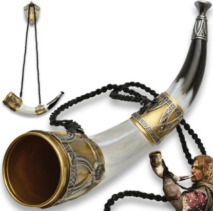 Picture of United Cutlery Lord of The Rings Horn of Gondor - Officially Licensed | Accurate Movie Replica, Cast Polyresin, Leather Shoulder Strap, Display Stand, LOTR Collector Must-Have - Length 19