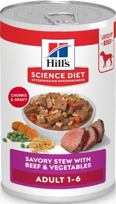 Picture of Hill's Science Diet Adult 1-6 Wet Dog Food | #1 Veterinarian Recommended, Beef & Vegetables, 12.8 oz. Cans, 12-Pack