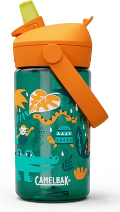 Picture of CamelBak Thrive Flip Straw Kids Water Bottle with Bite Valve, Tritan Renew Design for School and Travel, 14oz, Jungle Animals | Bite Valve Helps Reduce Spills, Leak Proof When Closed, Lightweight and Durable Construction, Designed for Little Hands