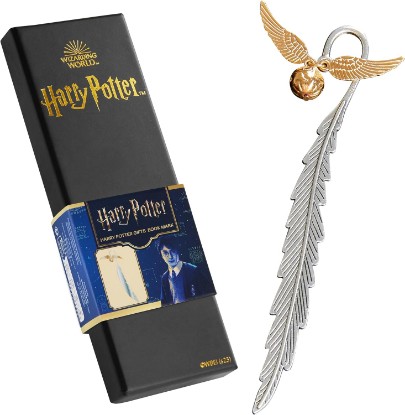 Picture of Harry Potter Metal Bookmark with Hanging Charm Golden Snitch Hogwarts Reading Gifts Christmas Stocking Stuffers Book Lovers Gift Box | Golden Snitch Book Marker in Gift Box for Books and Journals, Gifts for Women, Kids, Students, Teachers and Readers