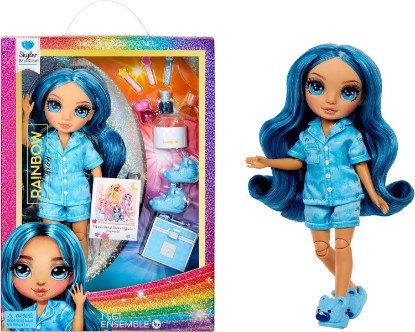 Picture of Rainbow High Jr High PJ Party - Skyler, Blue 9" Posable Fashion Doll with Soft Onesie, Slippers, Fun Play Accessories, Great Toy Gift for Girls Kids Ages 4-12 Years