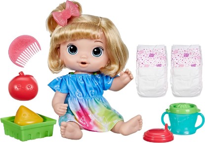 Picture of Baby Alive Fruity Sips Doll, Apple, Toys for 3 Year Old Girls, 12-inch Baby Doll Set, Drinks & Wets, Pretend Juicer, Kids 3 and Up, Blonde Hair