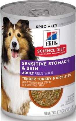 Picture of Hill's Science Diet Sensitive Stomach & Skin Wet Dog Food | #1 Veterinarian Recommended, Adult Formula, Turkey & Rice, 12.5 oz. Cans, 12-Pack