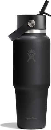 Picture of Hydro Flask Travel Water Bottle - Insulated Stainless Steel - Wide Straw Lid, Non Spill, Leakproof in 32 Oz Tonal Black